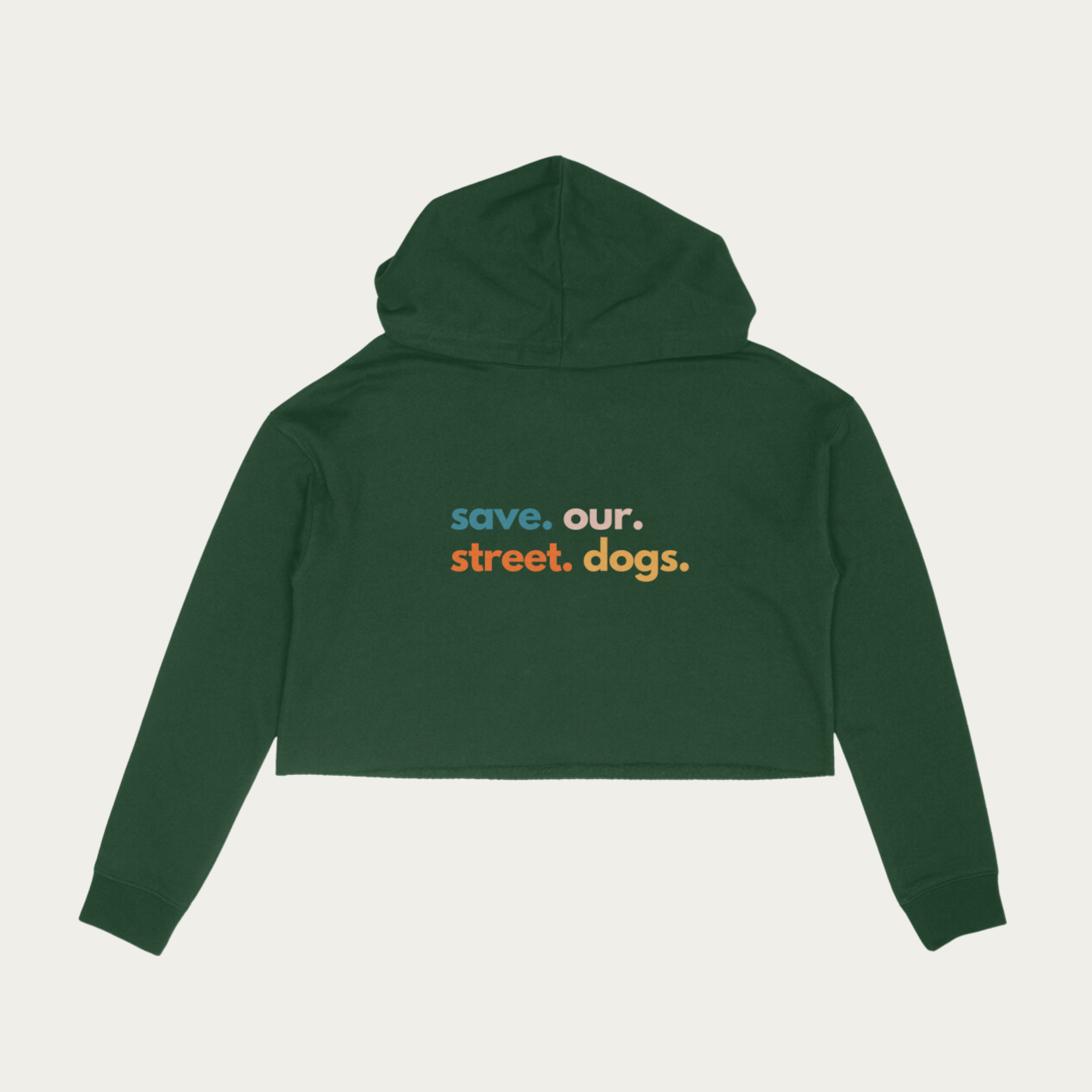 Save Our Street Dogs - Crop Hoodie (Multicolor text)